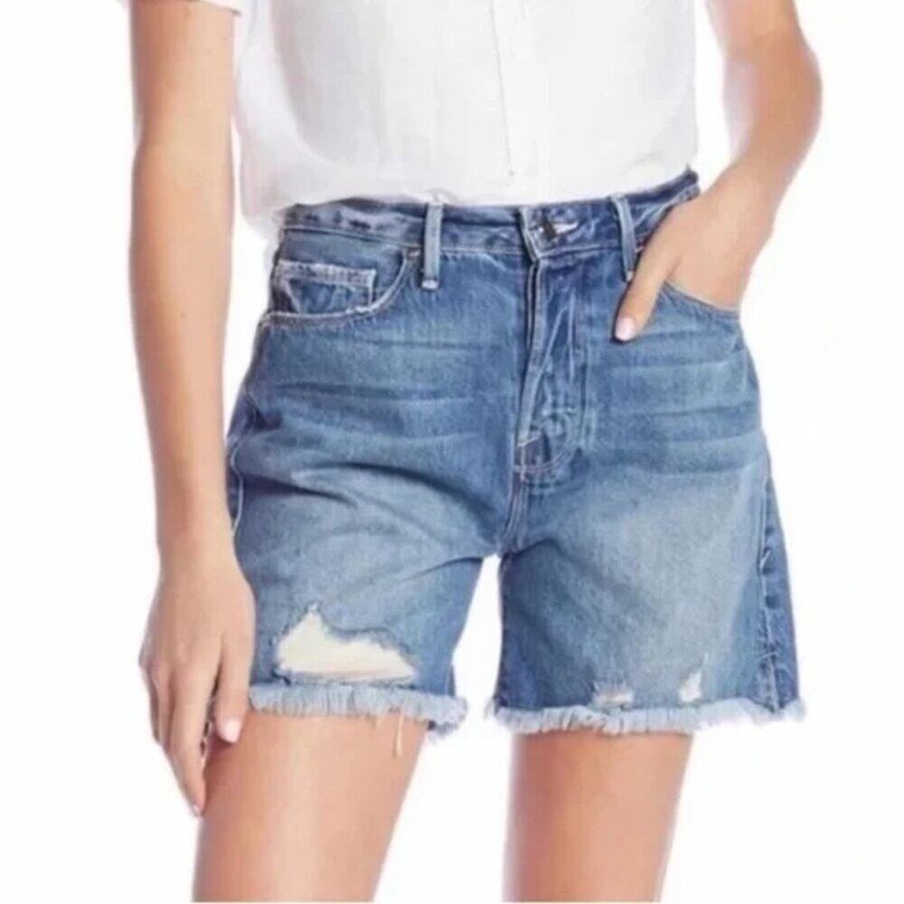 Good American High Waisted Cutoff Denim Shorts Blue 197
